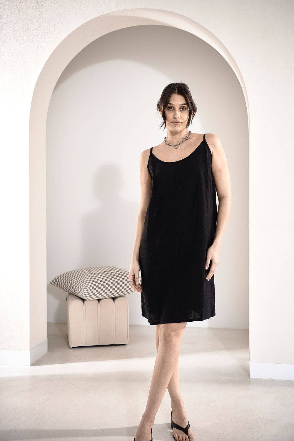 Linen Slip Dress - Black