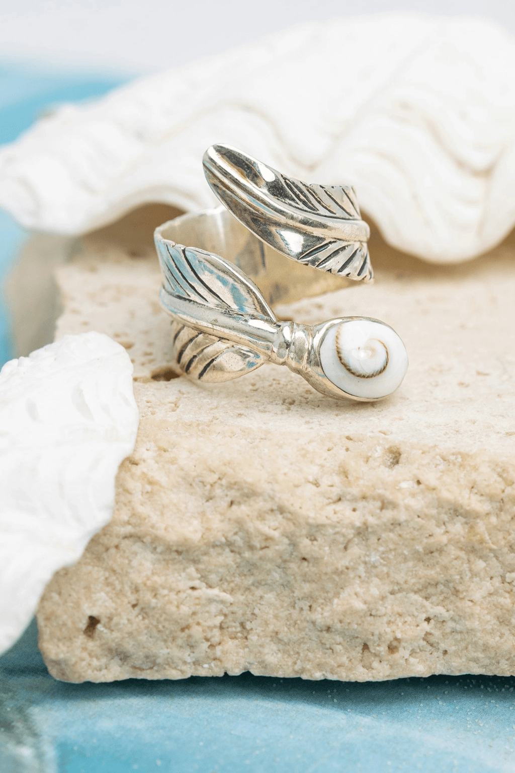 Periwinkle Feather Wrap Ring