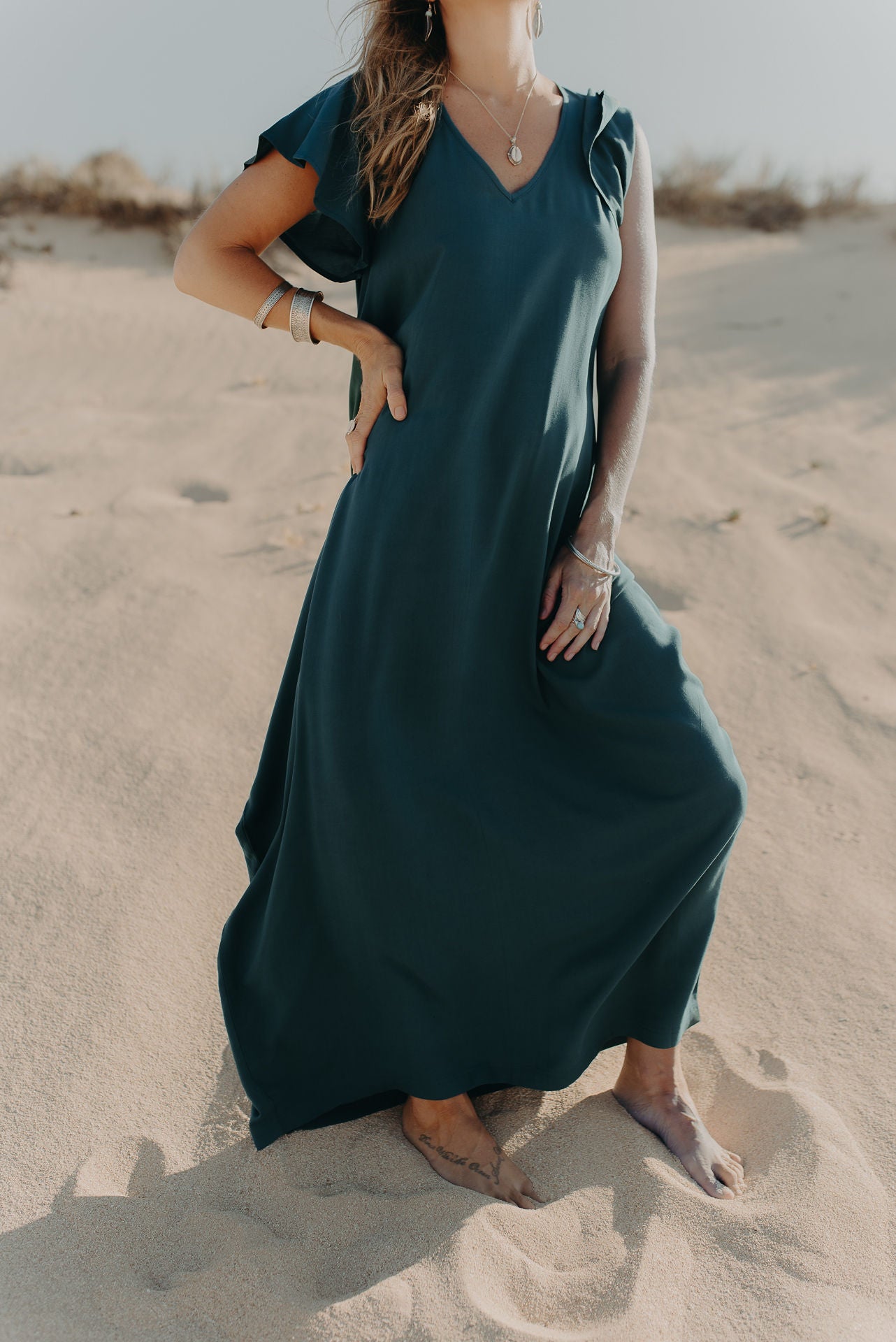 Maxi Wingdress Sleeved - teal