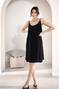 Linen Slip Dress - Black