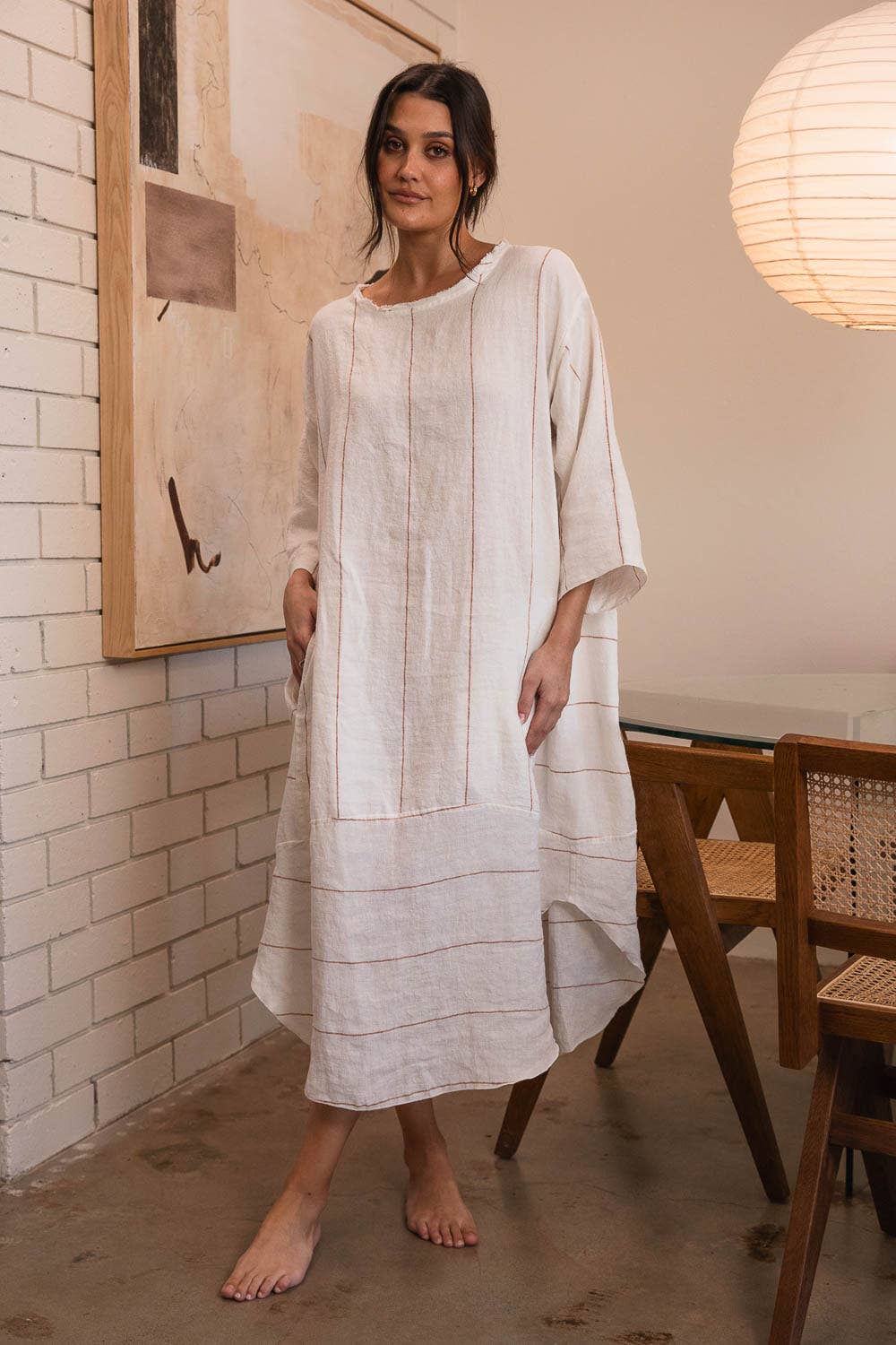 Malle Linen Dress - Off White w' Natural