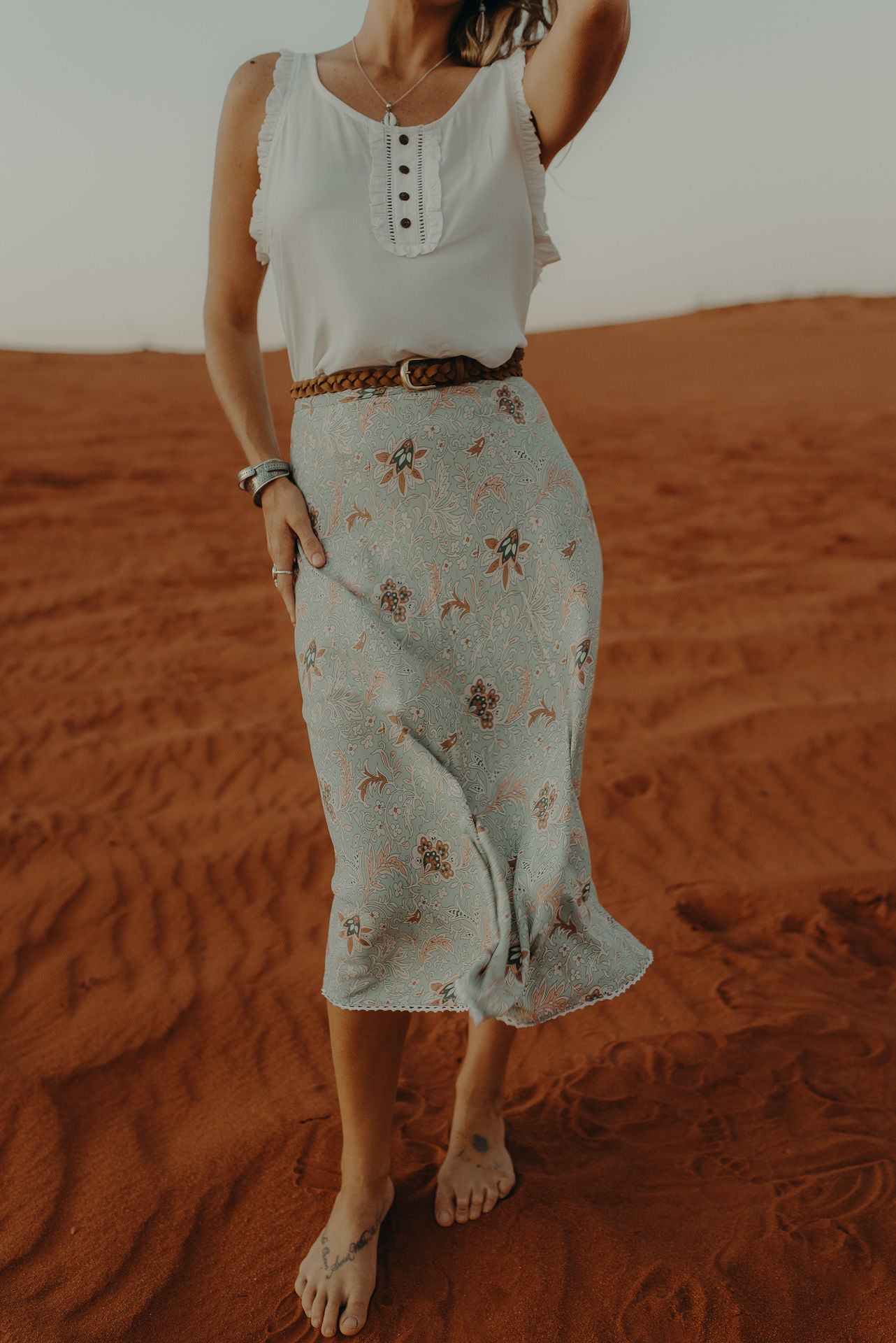 Leather Plaited Belt- tan