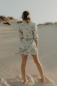 Sienna Mini Peasant Dress - soft turquoise