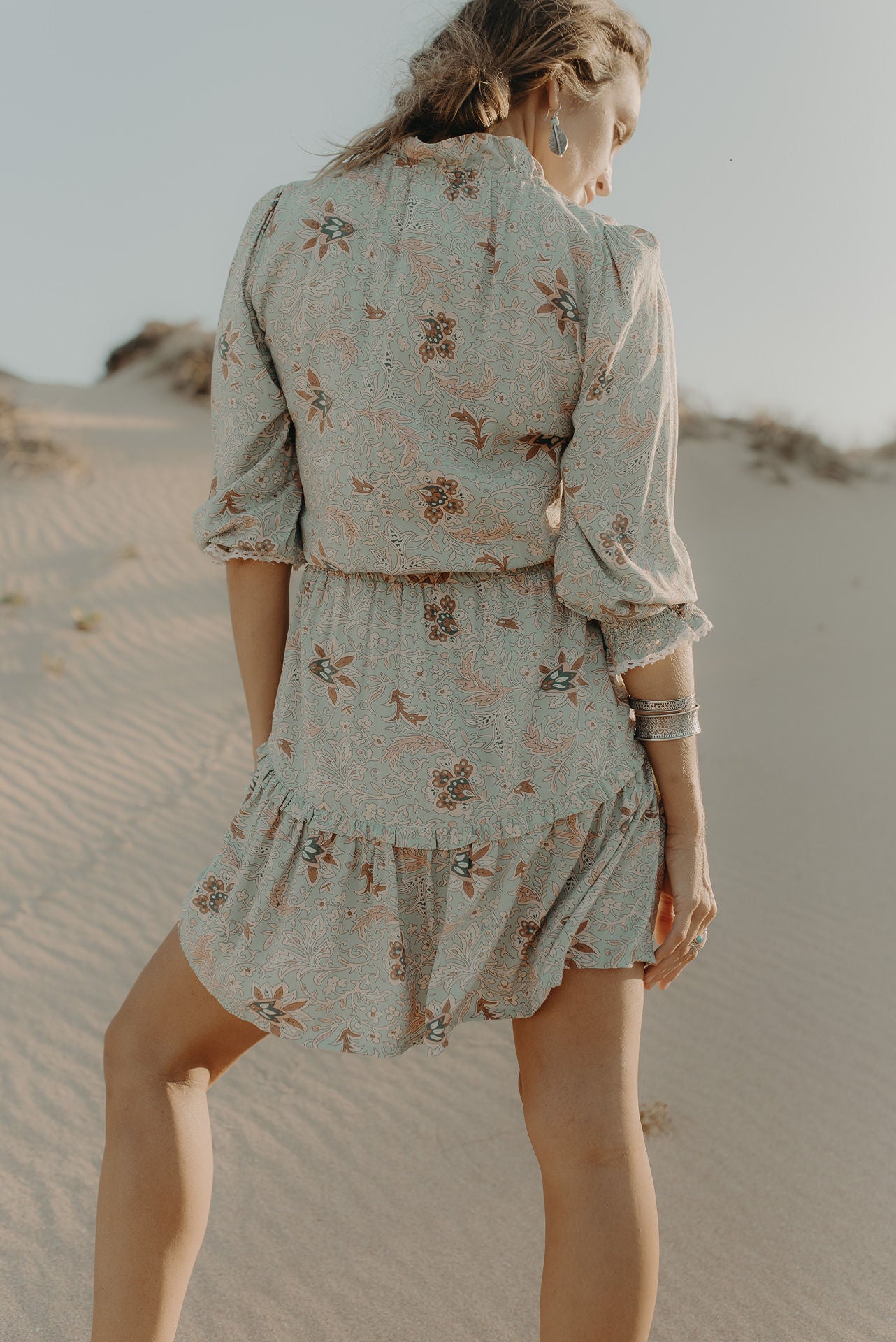 Sienna Mini Peasant Dress - soft turquoise