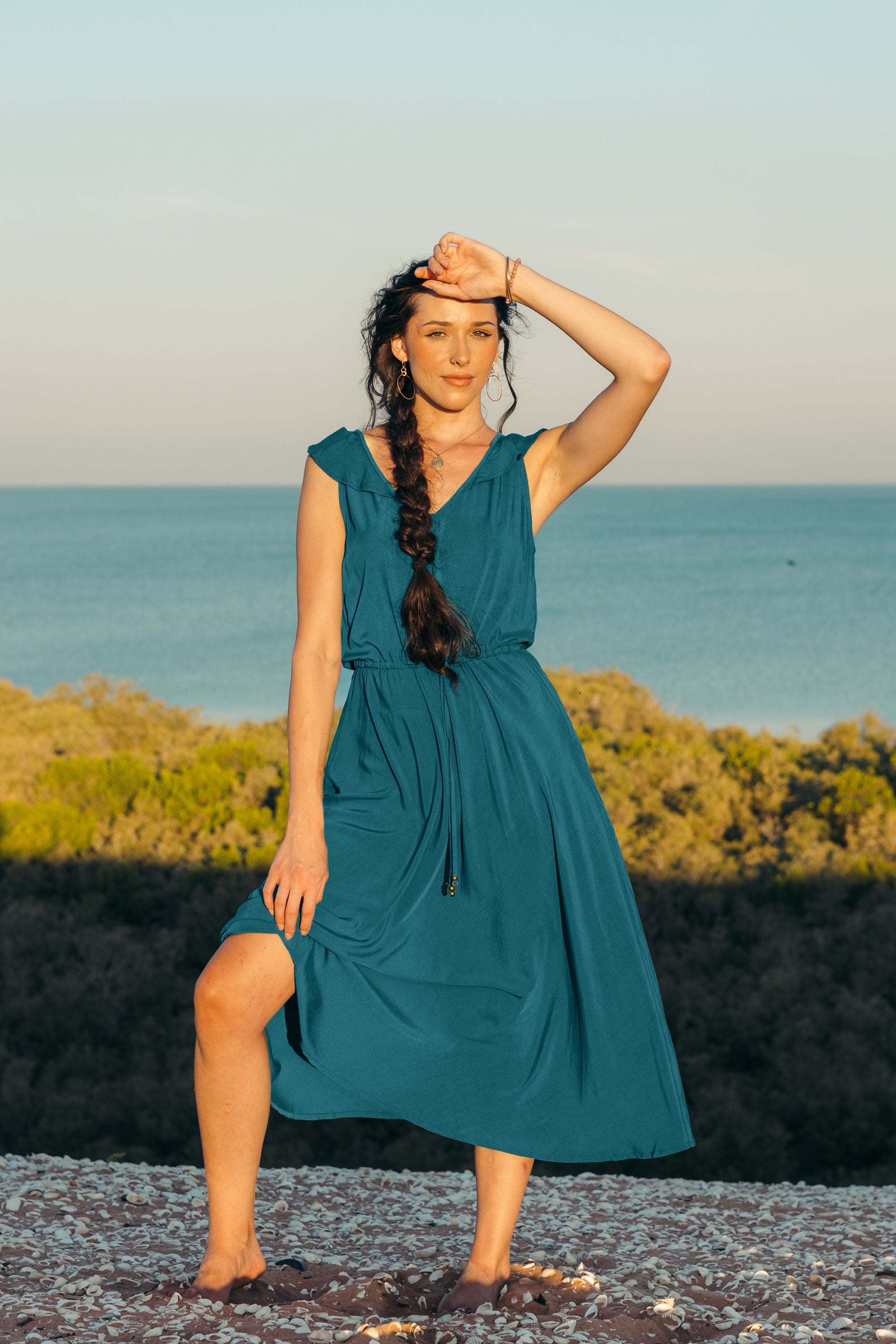 Iris Frill Midi Dress - Baltic