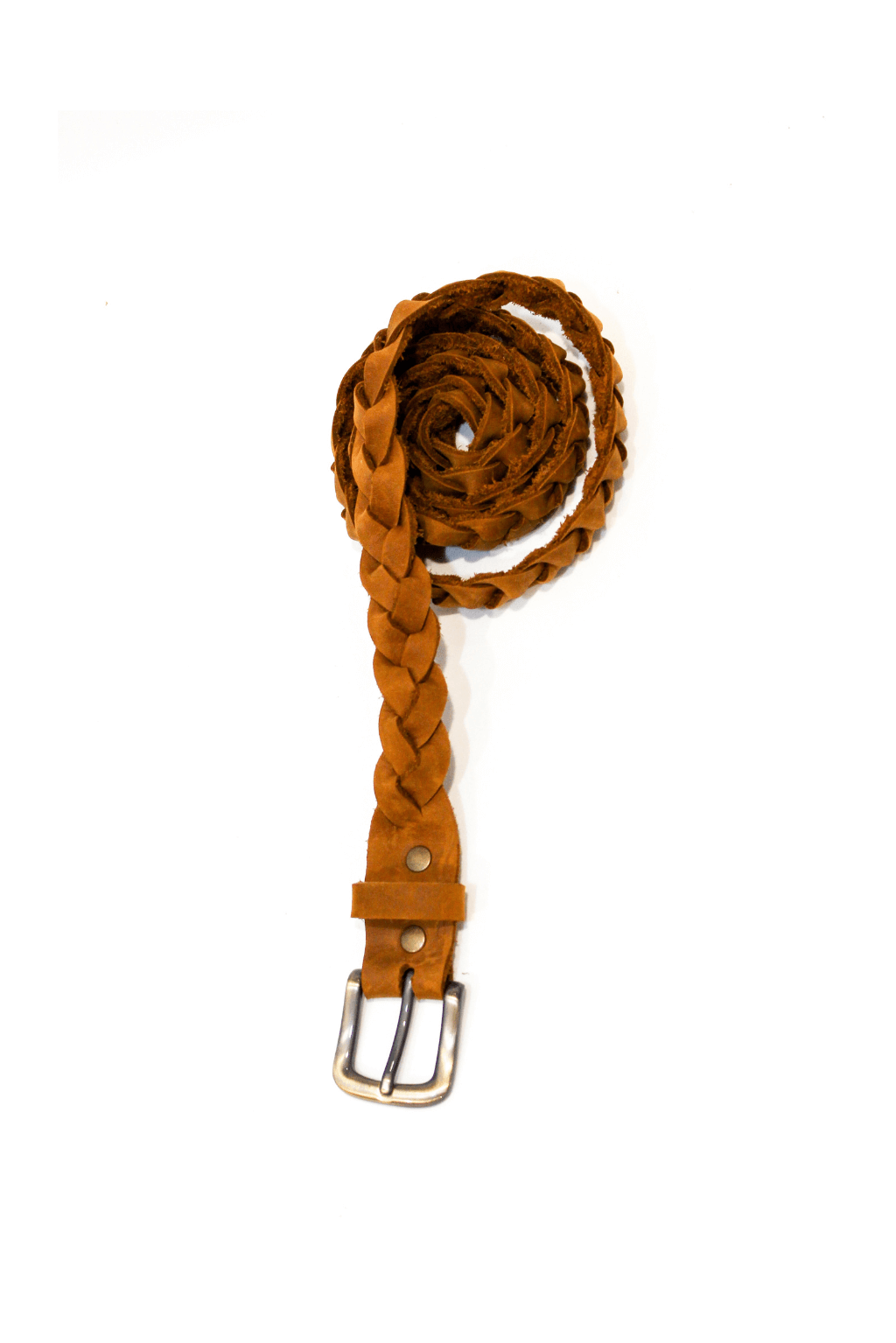 Leather Plaited Belt- tan