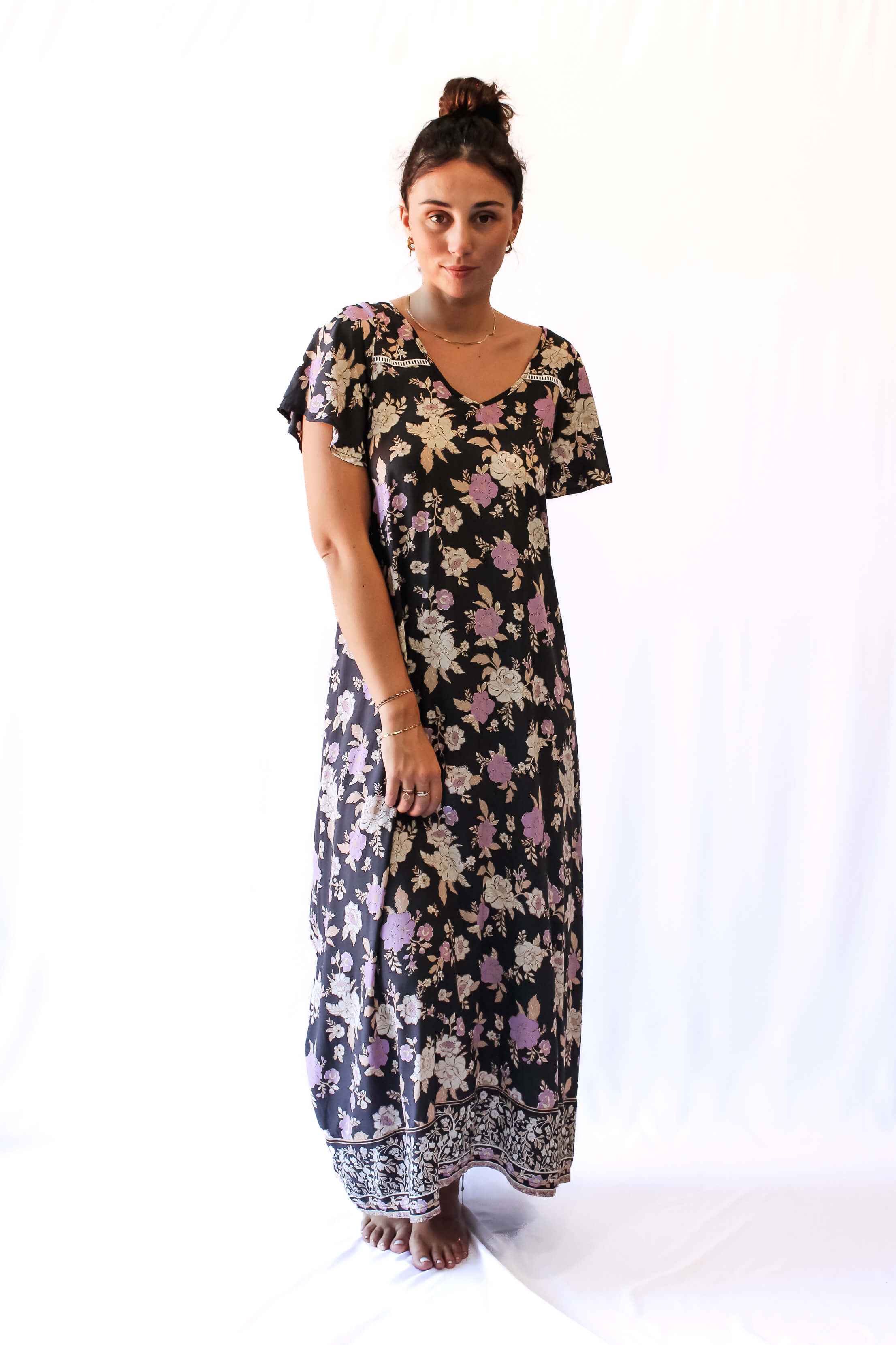 Maxi Wingdress Sleeved - charcoal
