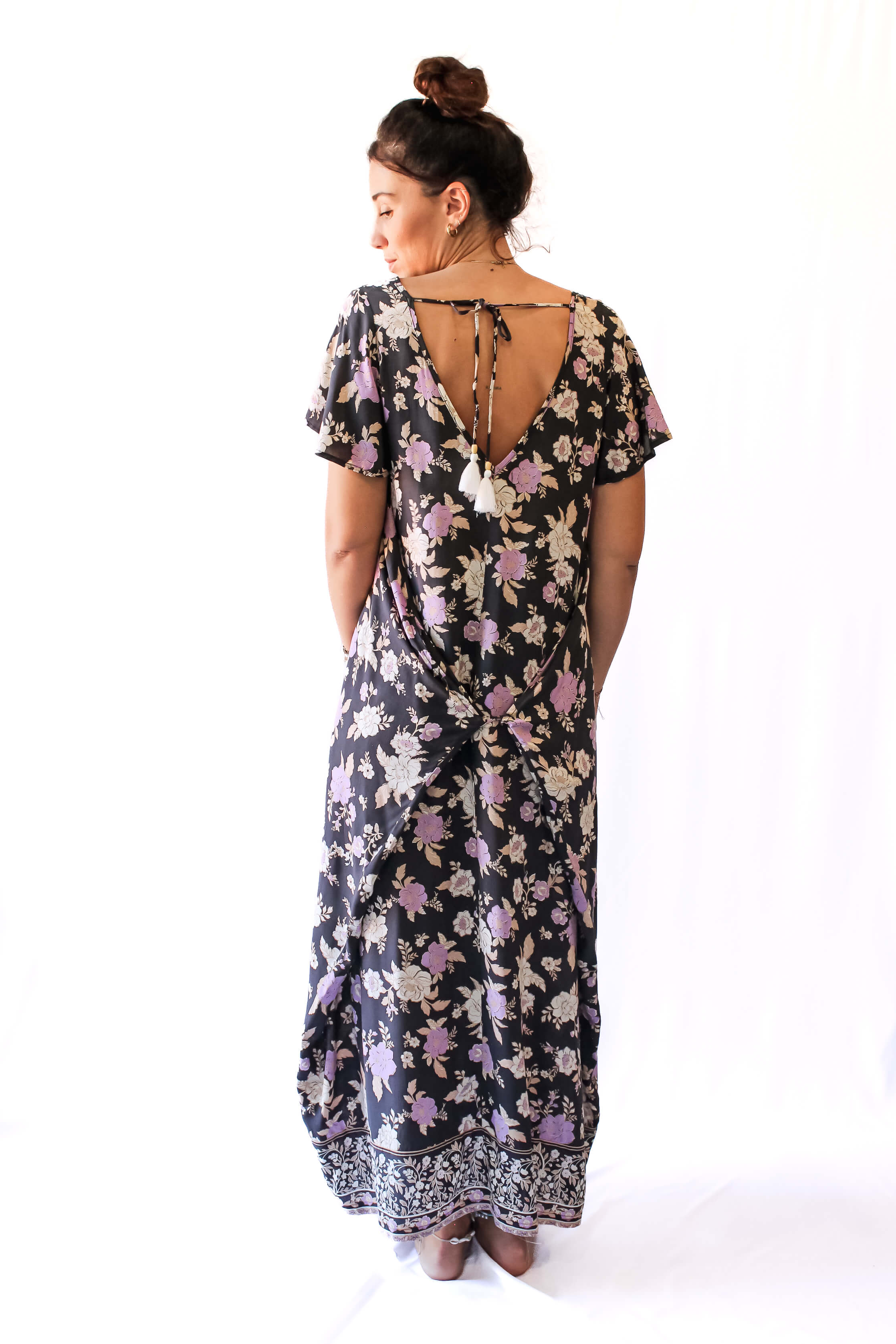 Maxi Wingdress Sleeved - charcoal
