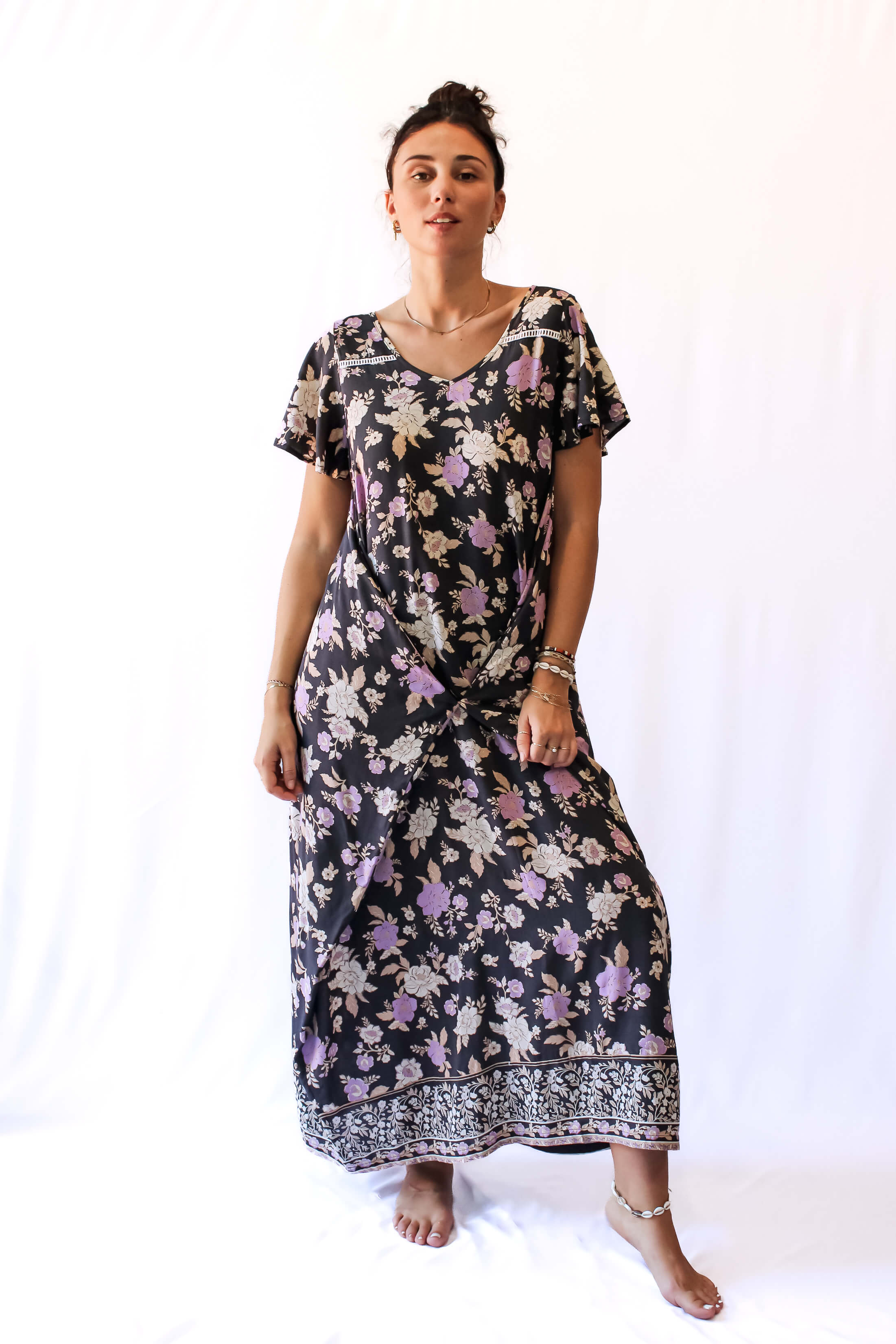 Maxi Wingdress Sleeved - charcoal