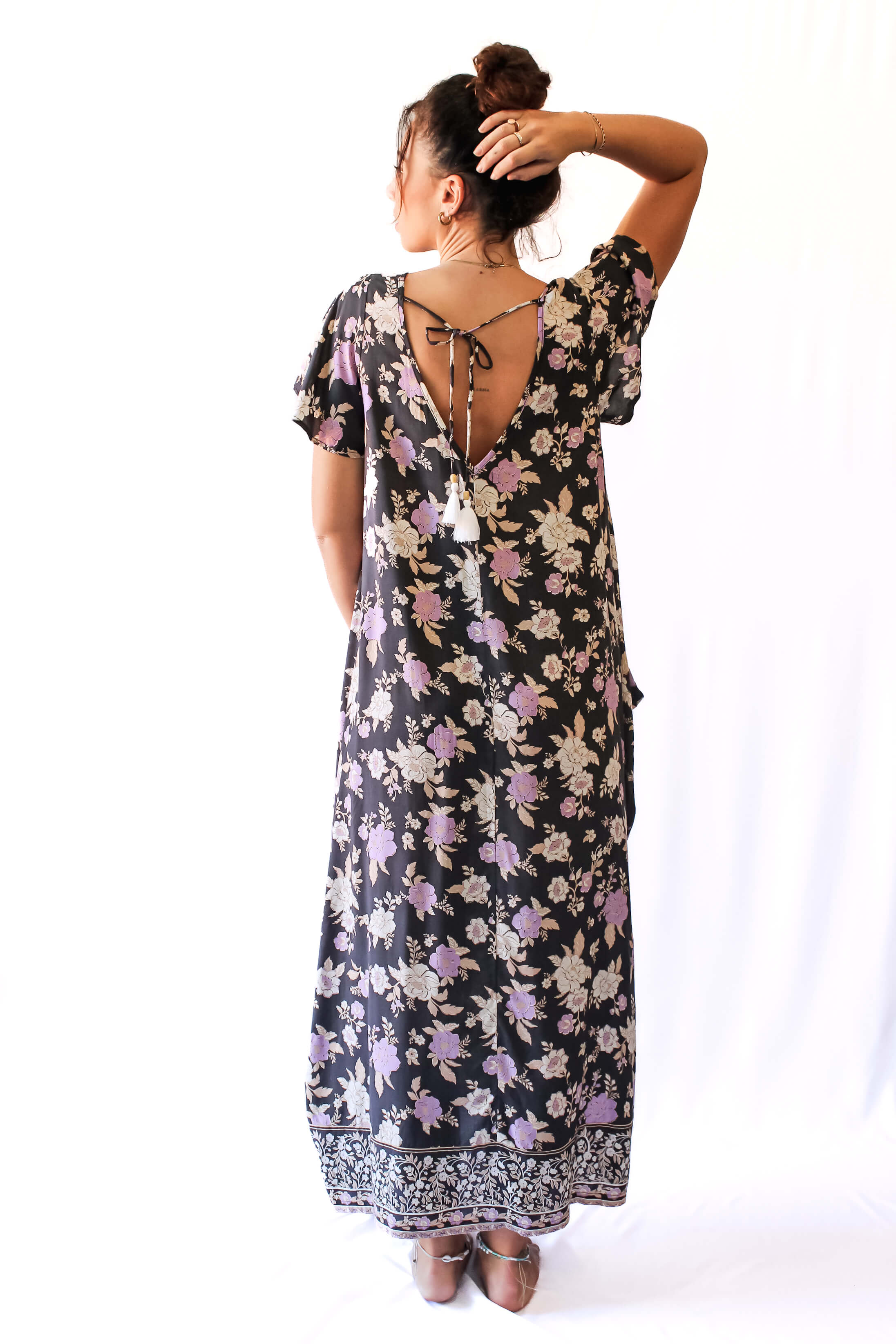Maxi Wingdress Sleeved - charcoal