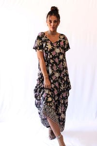 Maxi Wingdress Sleeved - charcoal
