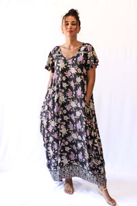 Maxi Wingdress Sleeved - charcoal