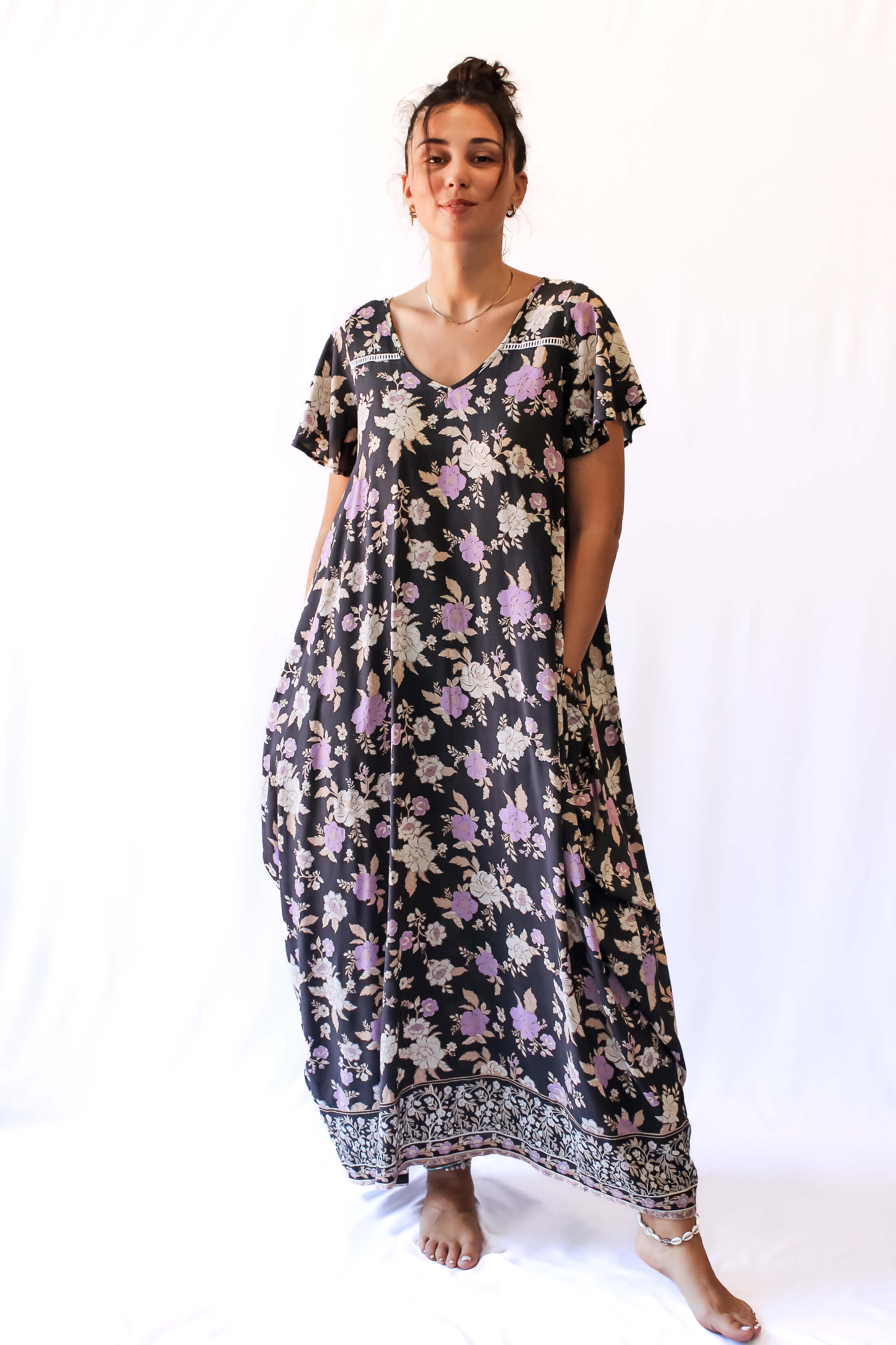 Maxi Wingdress Sleeved - charcoal