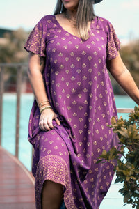 Maxi Wingdress Sleeved - eggplant