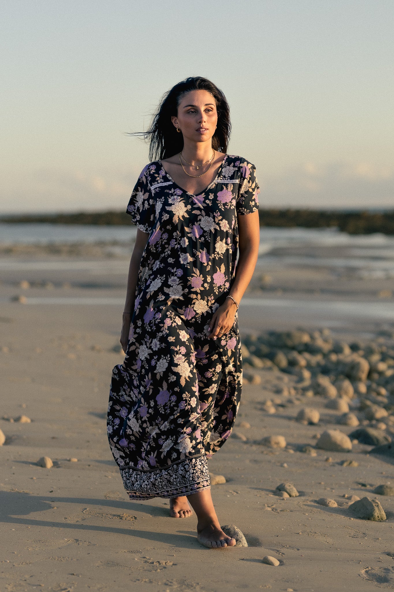 Maxi Wingdress Sleeved - charcoal