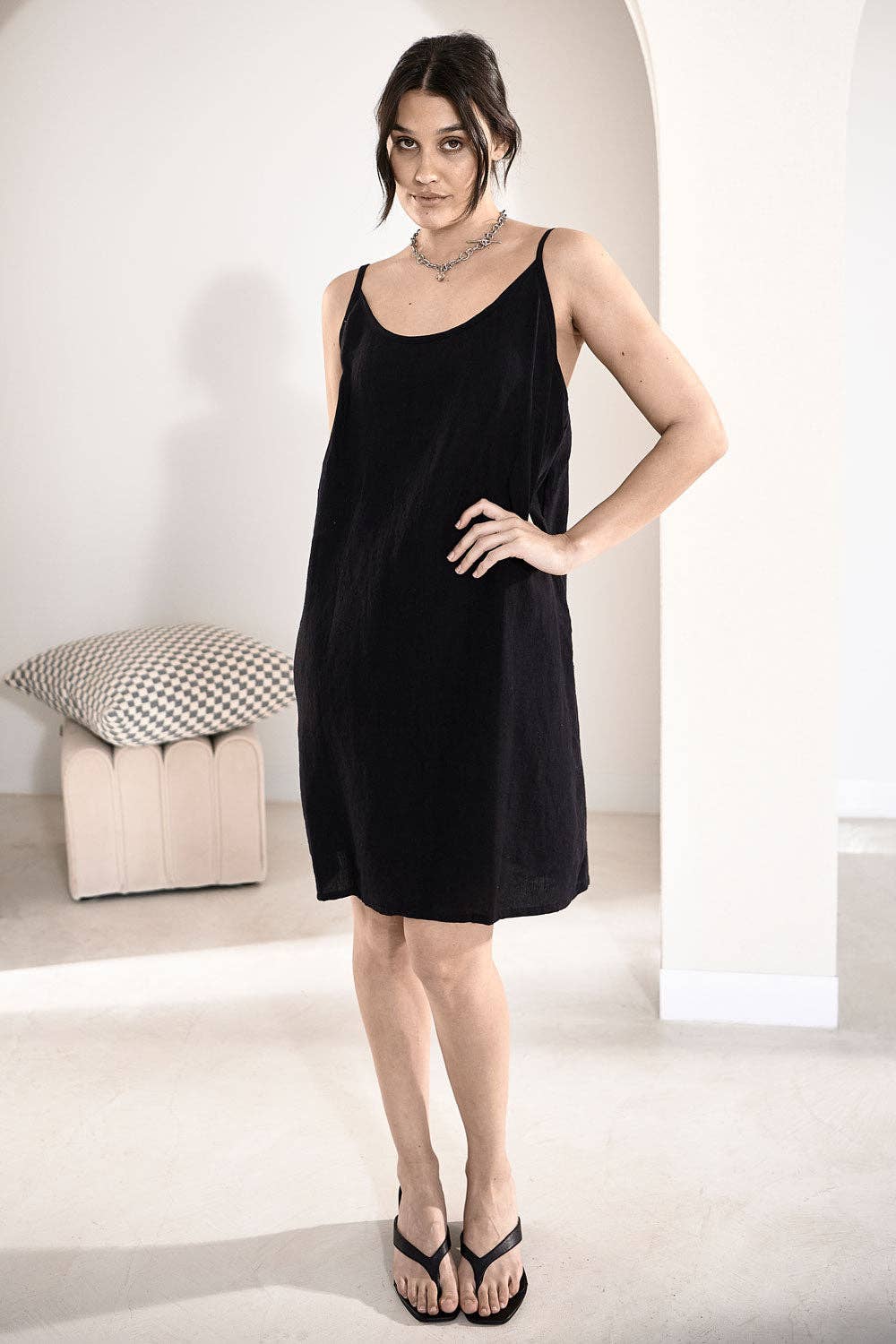 Linen Slip Dress - Black
