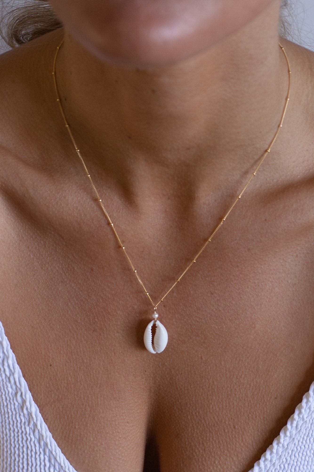 Cowrie Pearl Satellite Necklace - gold fill