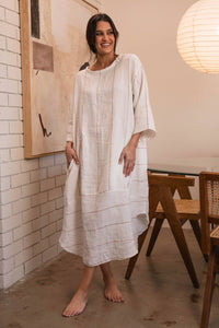Malle Linen Dress - Off White w' Natural