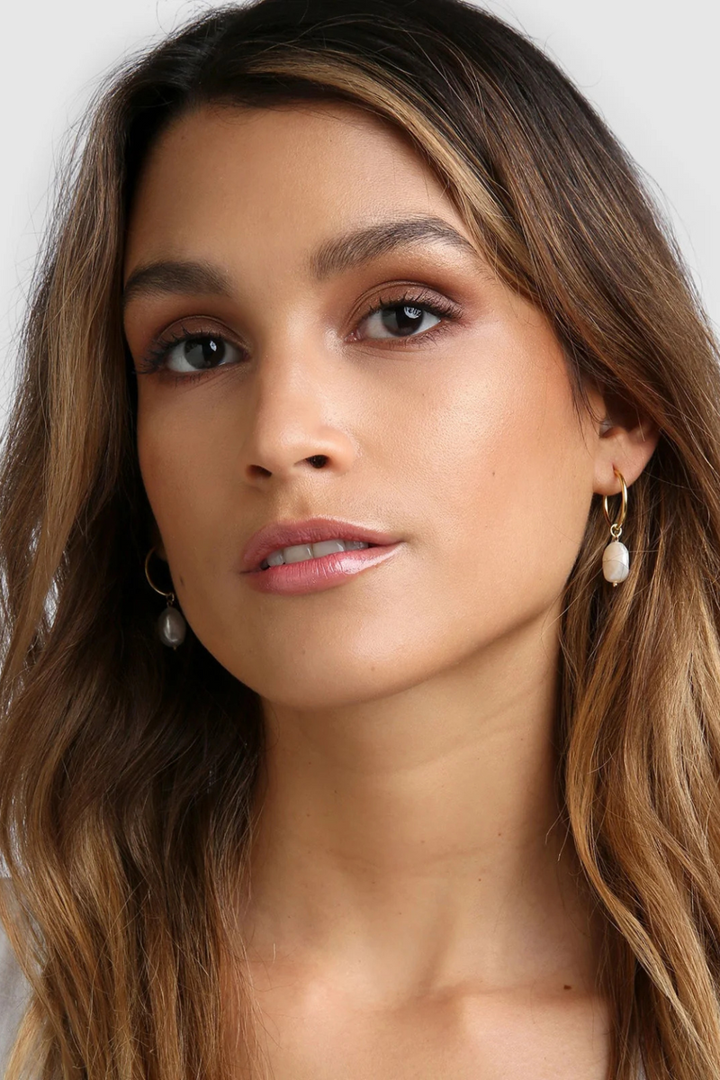 Augusta Gold Hoop & Freshwater Pearl Earrings