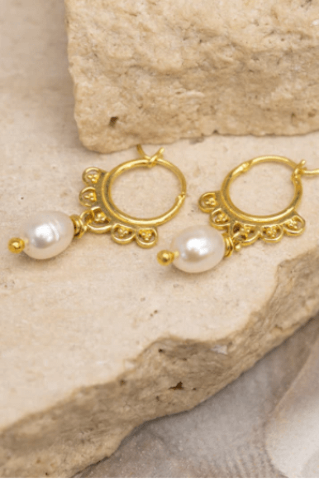 Golden Cloudy Hoops with Pearl