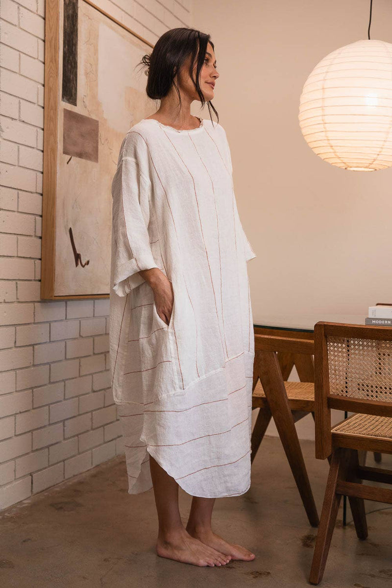 Malle Linen Dress - Off White w' Natural