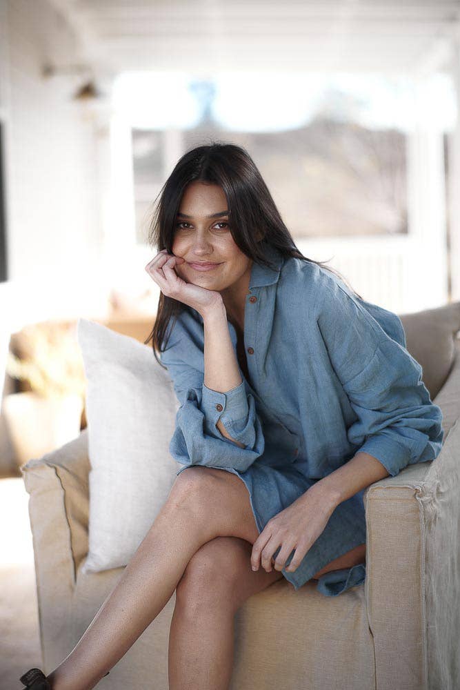 Linen Shift Dress - Blue