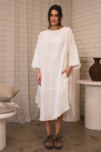 Malle Linen Dress - Off White w' Nutmeg