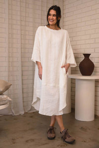 Malle Linen Dress - Off White w' Nutmeg