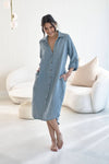 Linen Shirt Dress - Blue