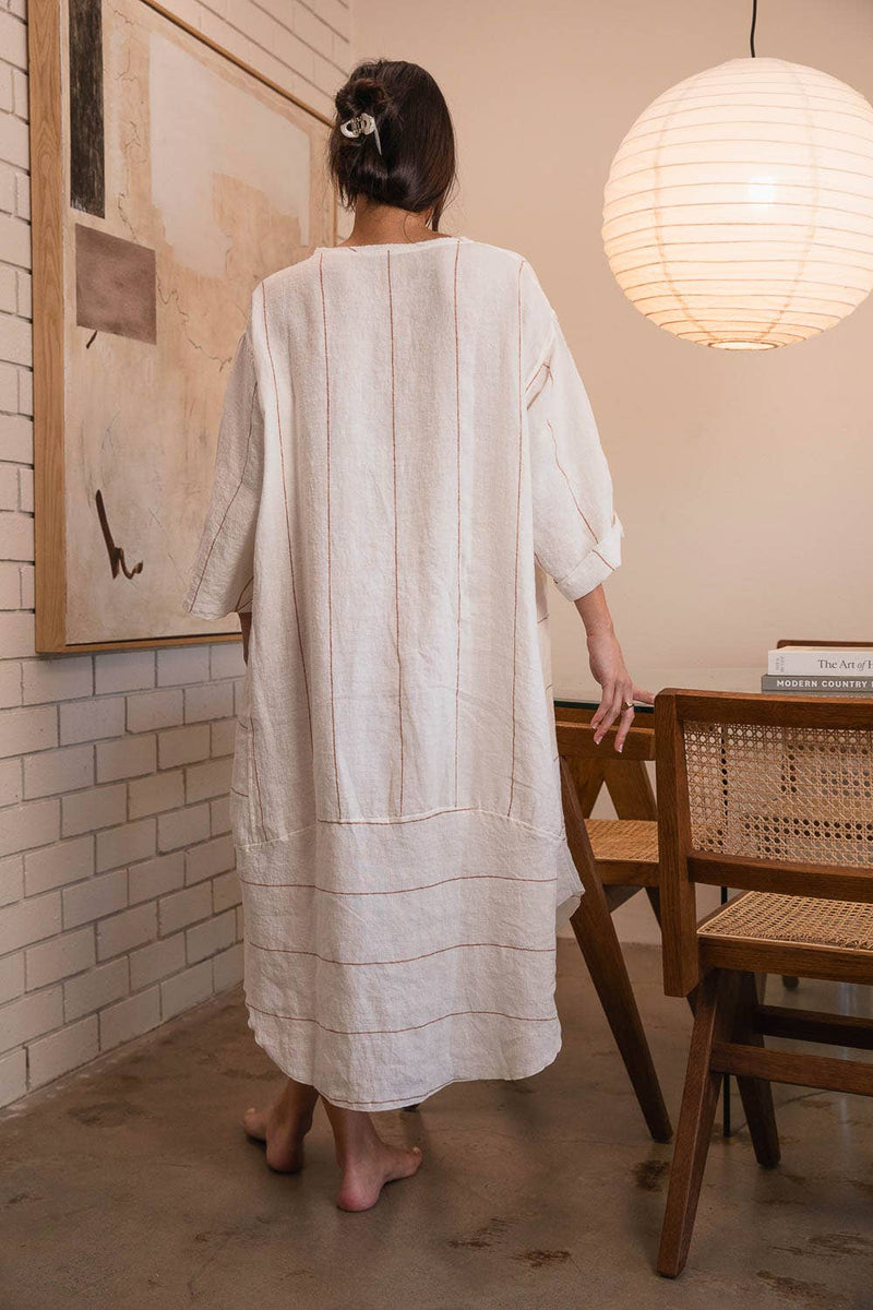 Malle Linen Dress - Off White w' Natural