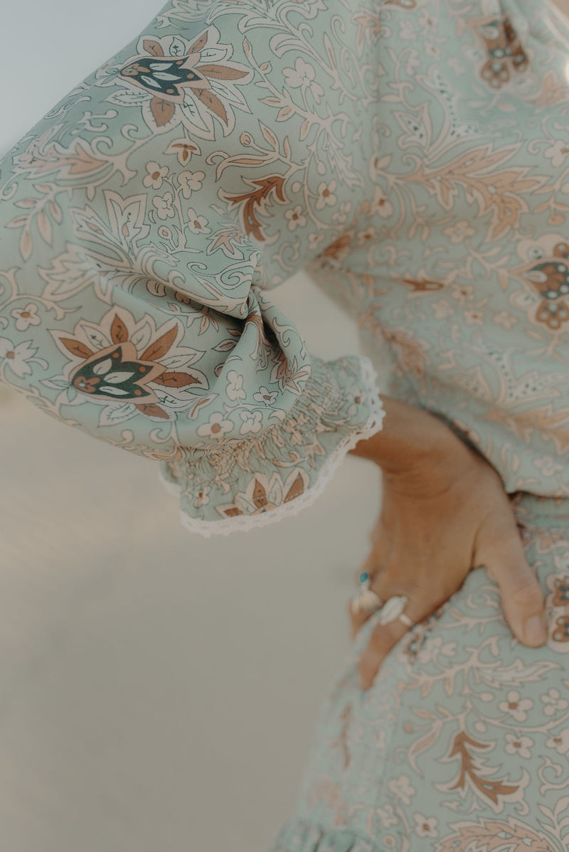 Sienna Mini Peasant Dress - soft turquoise