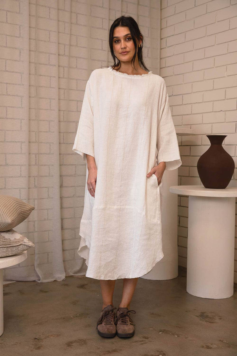 Malle Linen Dress - Off White w' Nutmeg
