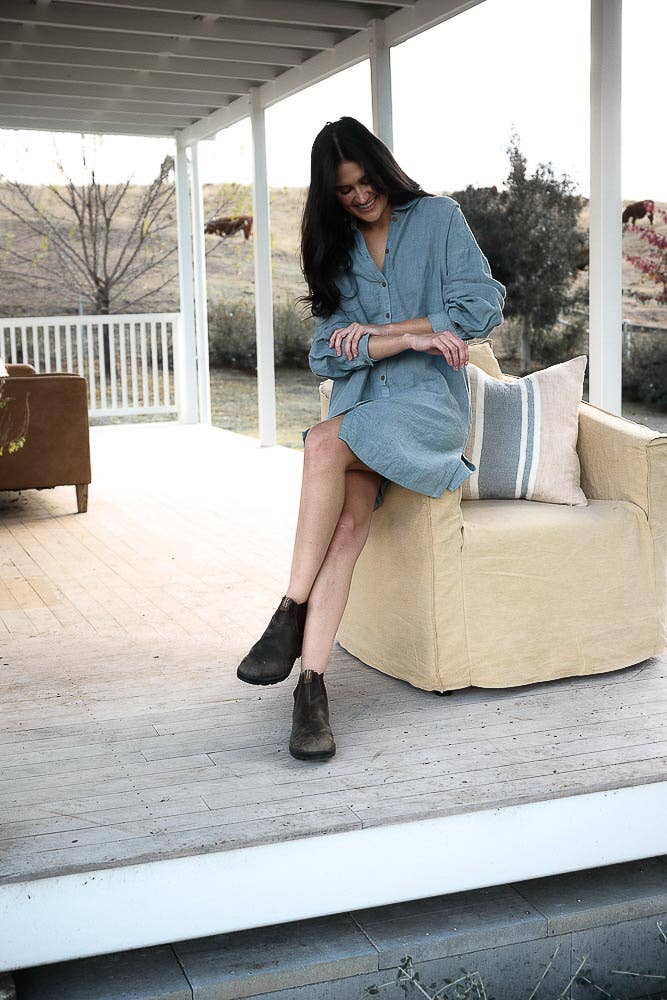 Linen Shift Dress - Blue