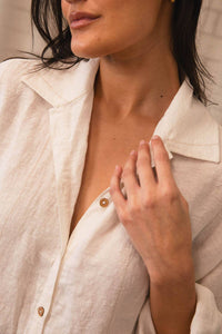 Linen Shift Dress - Off White w' Natural Stripe