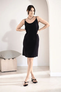Fundamental Linen Slip Dress - Black