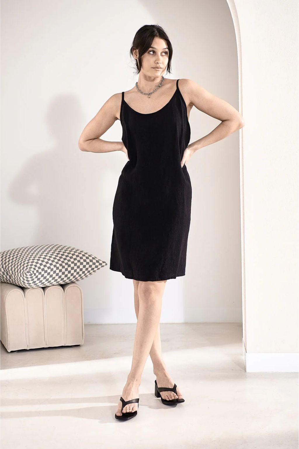 Fundamental Linen Slip Dress - Black