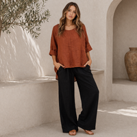 Italian Linen Top - Rust