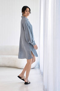 Linen Shift Dress - Blue