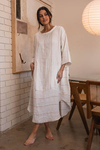 Malle Linen Dress - Off White w' Nutmeg