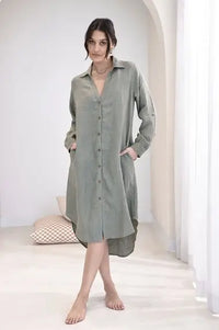 Linen Shirt Dress - Pistachio