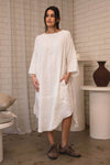 Malle Linen Dress - Off White w' Nutmeg
