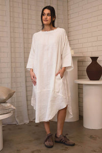 Malle Linen Dress - Off White w' Nutmeg