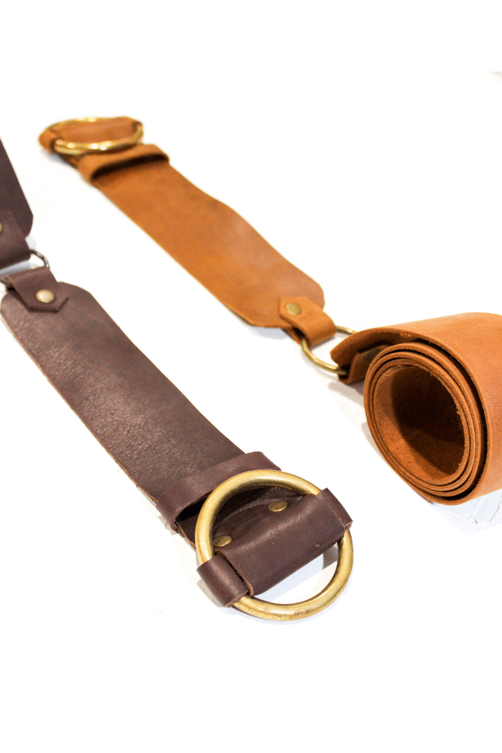 Leather Ring Belt Wide - tan