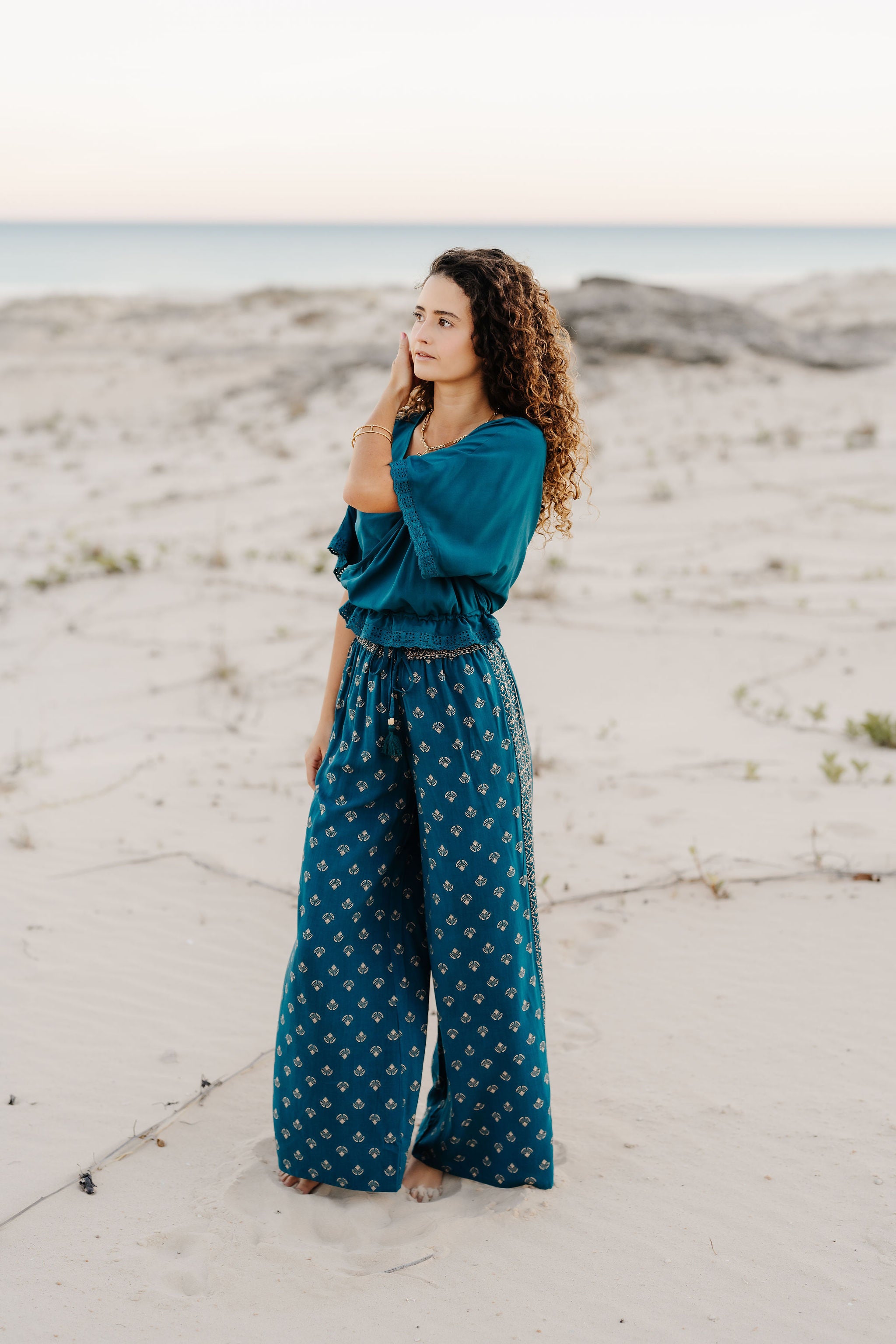 Indira Wide Leg Pants - Baltic Shell