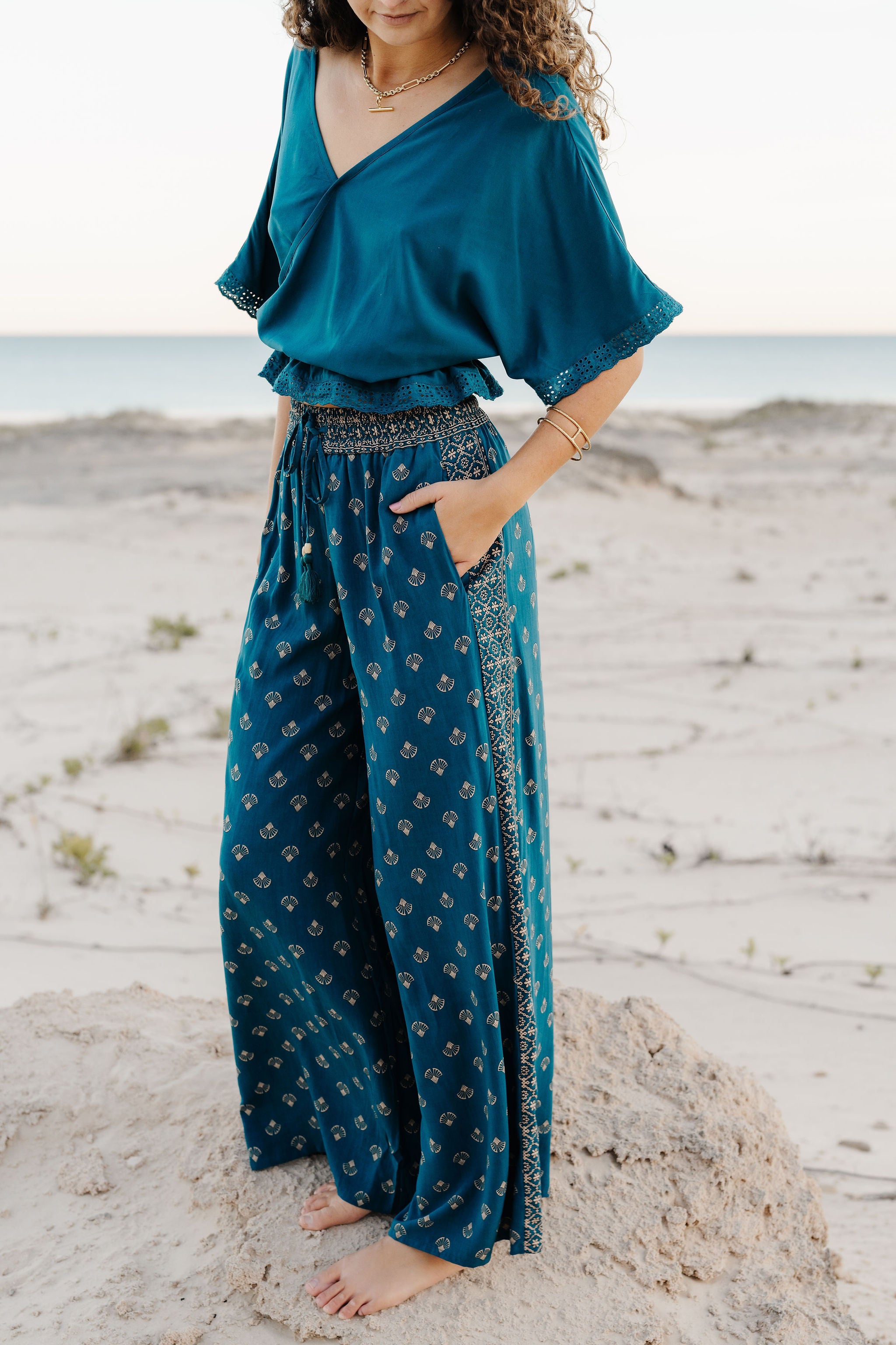 Indira Wide Leg Pants - Baltic Shell
