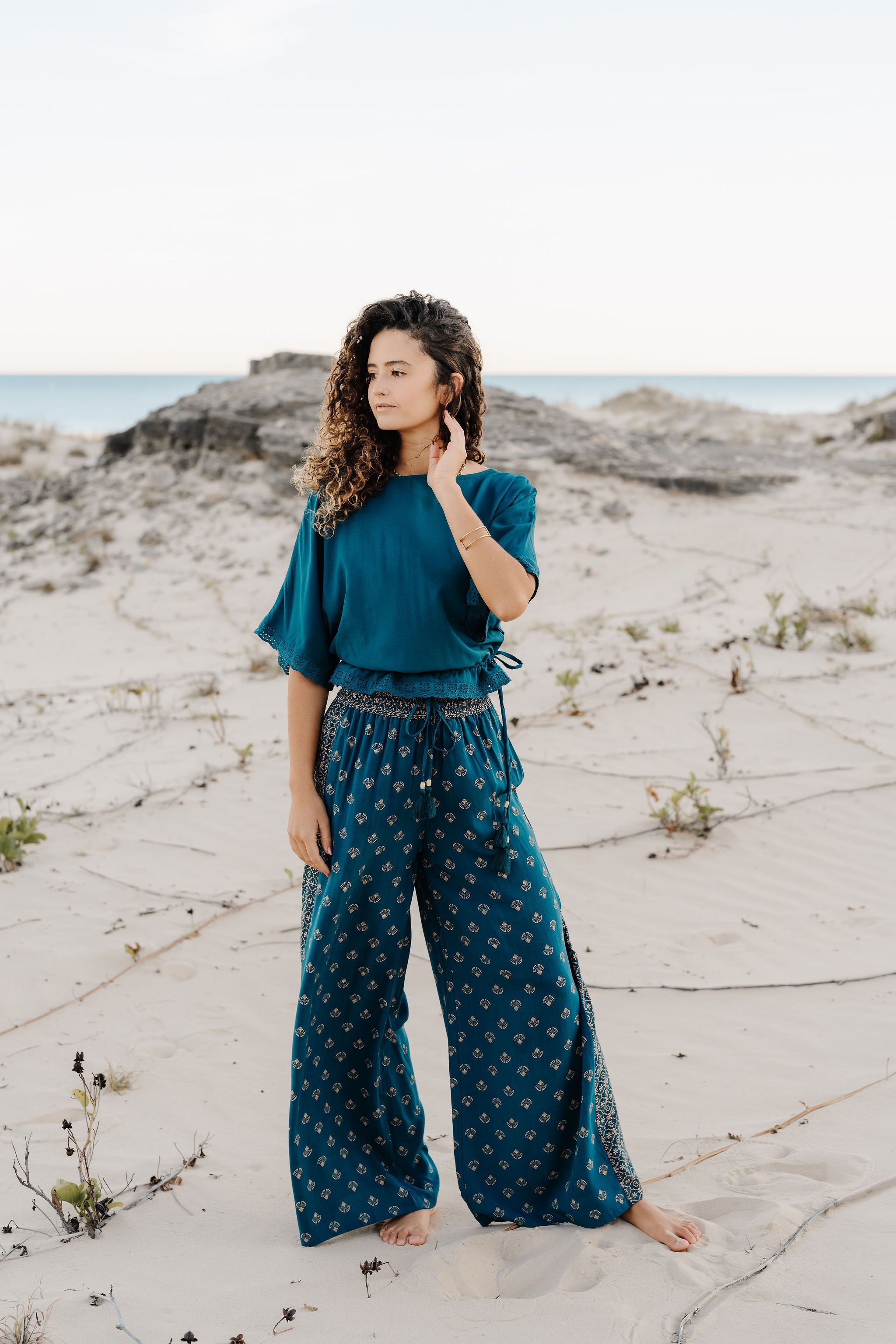 Indira Wide Leg Pants - Baltic Shell