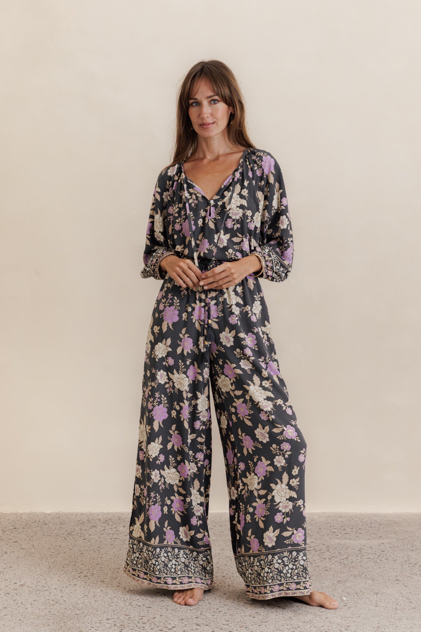 Indira Wide Leg Pants - charcoal