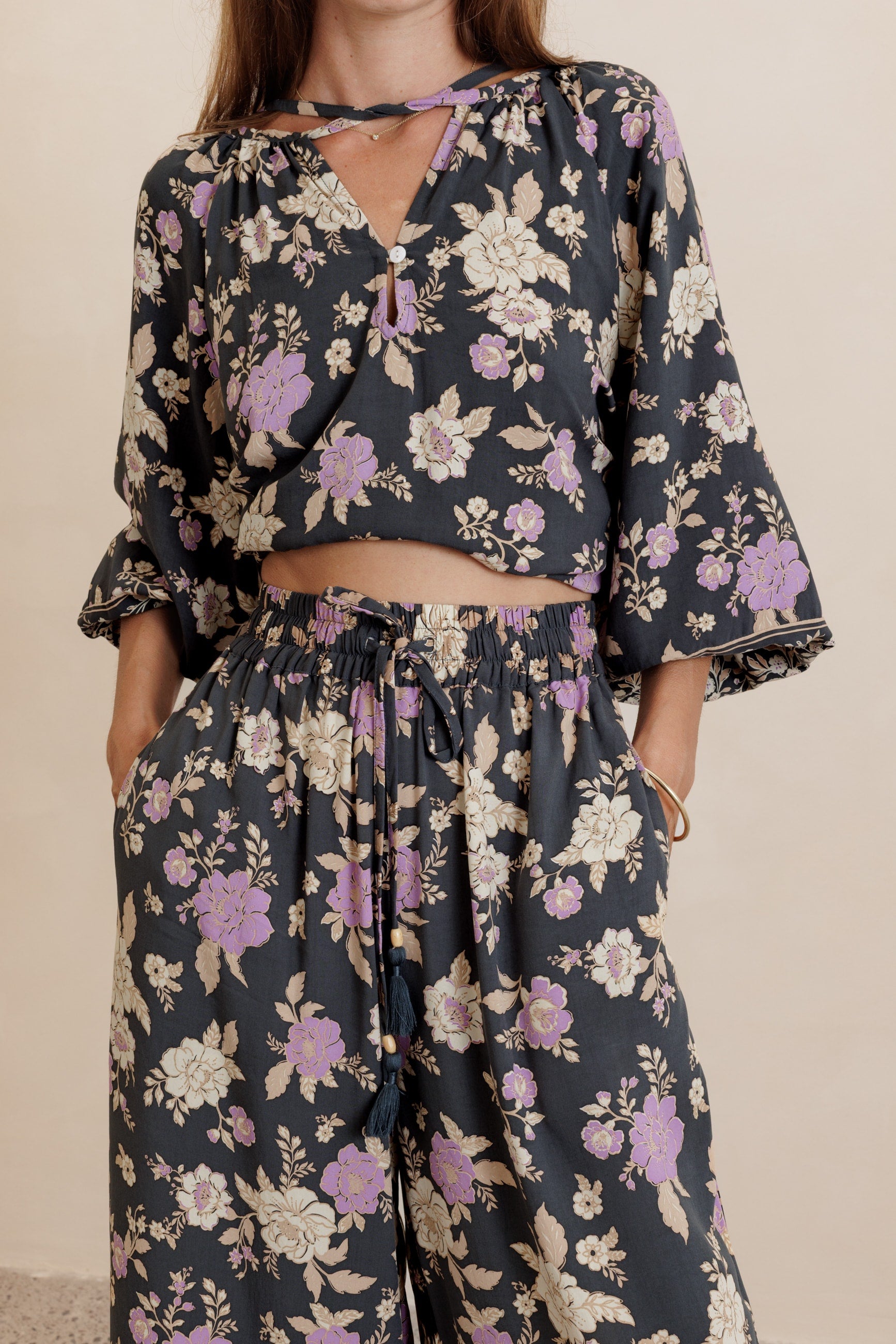Indira Wide Leg Pants - charcoal