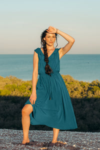 Iris Frill Midi Dress - Baltic