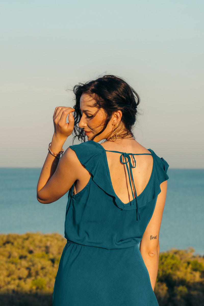 Iris Frill Midi Dress - Baltic